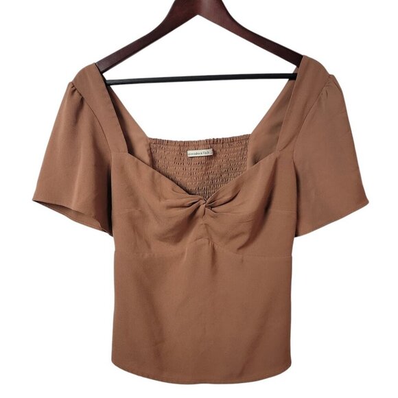 Abercrombie & Fitch Women's Brown Twist Front / Flutter Sleeve Top - Picture 2 of 9